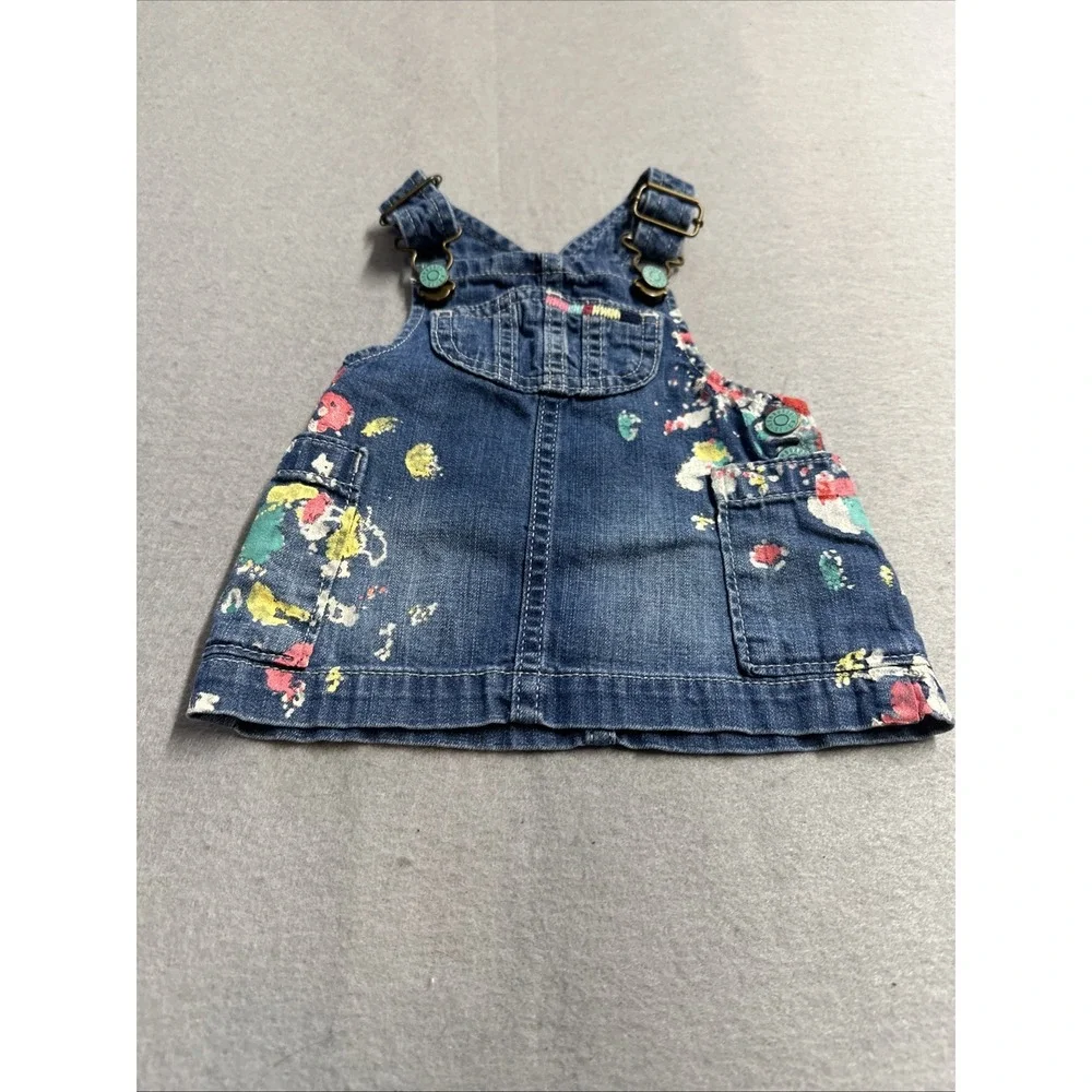 Gymboree Denim Paint Splatter Embroidery Jean Dress Girl 0-3 Months